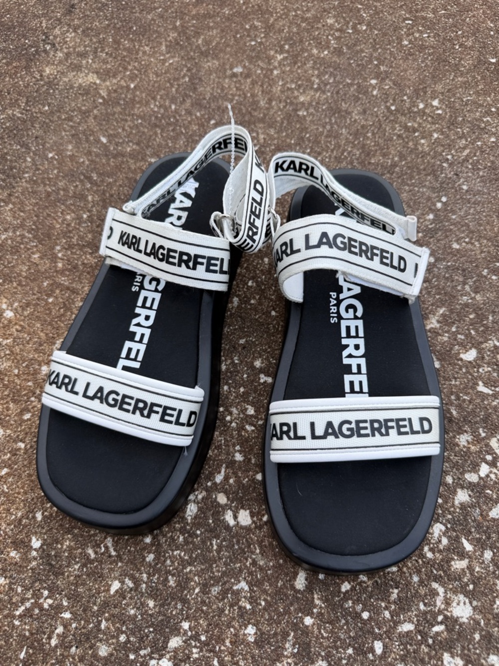 Karl Lagerfeld Black and White Logo Strap Sandals. Size 8. NWOT